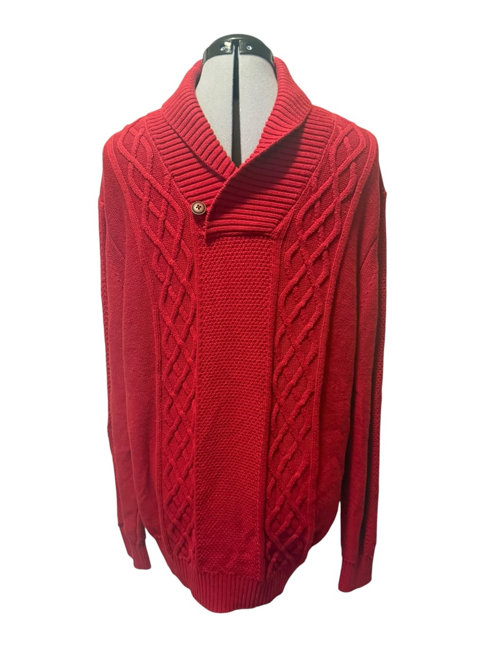 Nautica Men's Red Shawl-Collar Cable Knit Cardigan